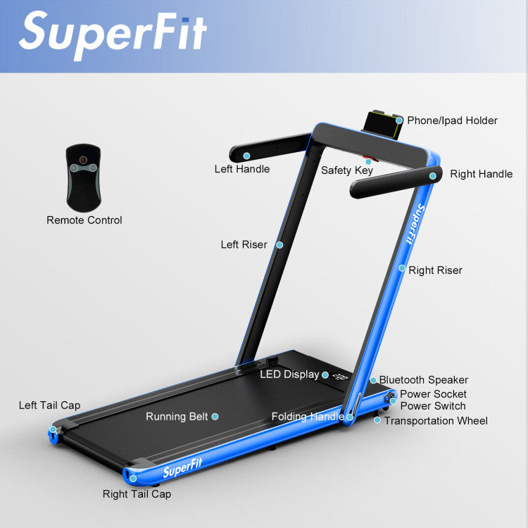 Fitness 2.25HP 2 in 1 Folding Treadmill with APP Speaker Remote Control