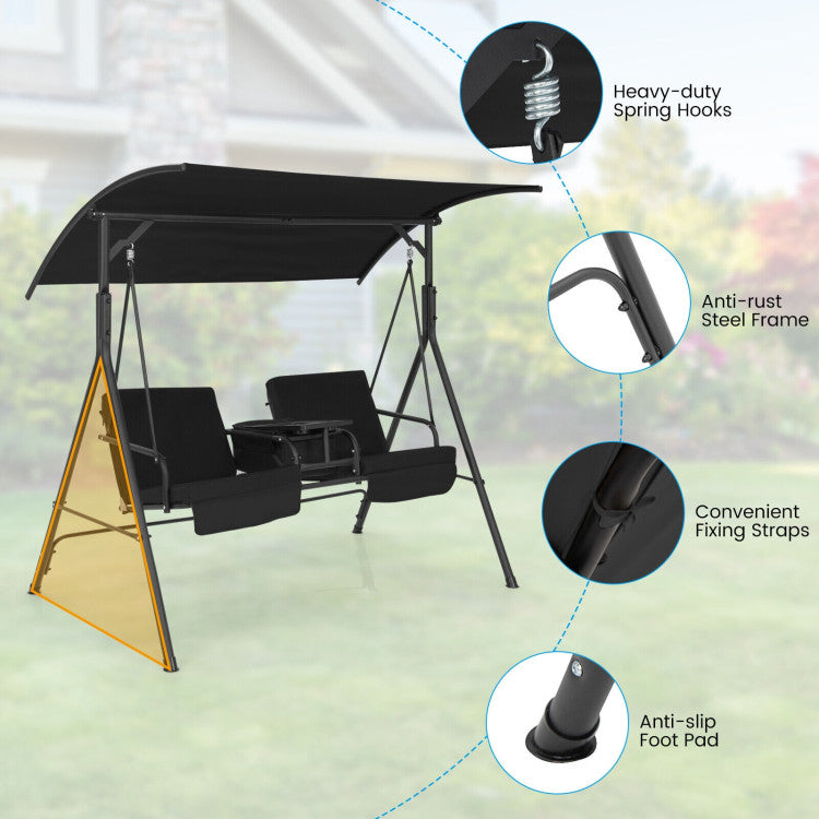 Outdoor Porch Swing Chair with Adjustable Canopy