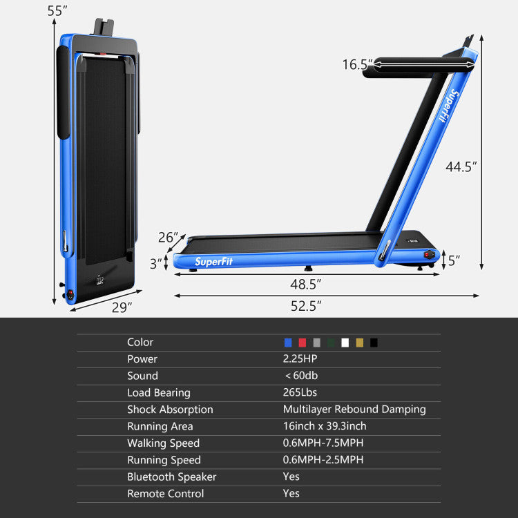 Fitness 2.25HP 2 in 1 Folding Treadmill with APP Speaker Remote Control