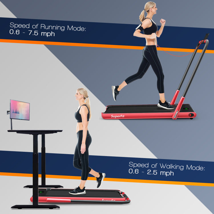Fitness 2.25 HP 2-in-1 Folding Walking Pad Treadmill with Remote Control and LED Display