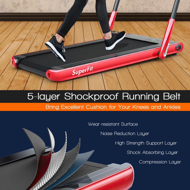 Fitness 2.25 HP 2-in-1 Folding Walking Pad Treadmill with Remote Control and LED Display