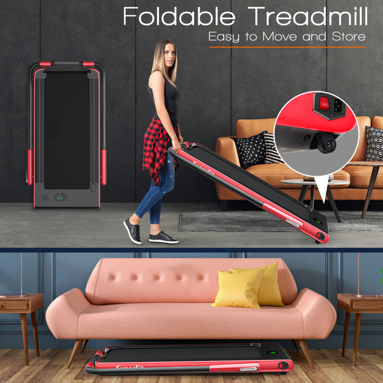 Fitness 2.25 HP 2-in-1 Folding Walking Pad Treadmill with Remote Control and LED Display
