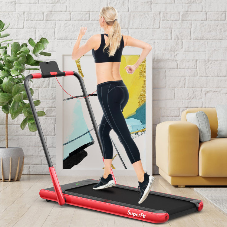 Fitness 2.25 HP 2-in-1 Folding Walking Pad Treadmill with Remote Control and LED Display