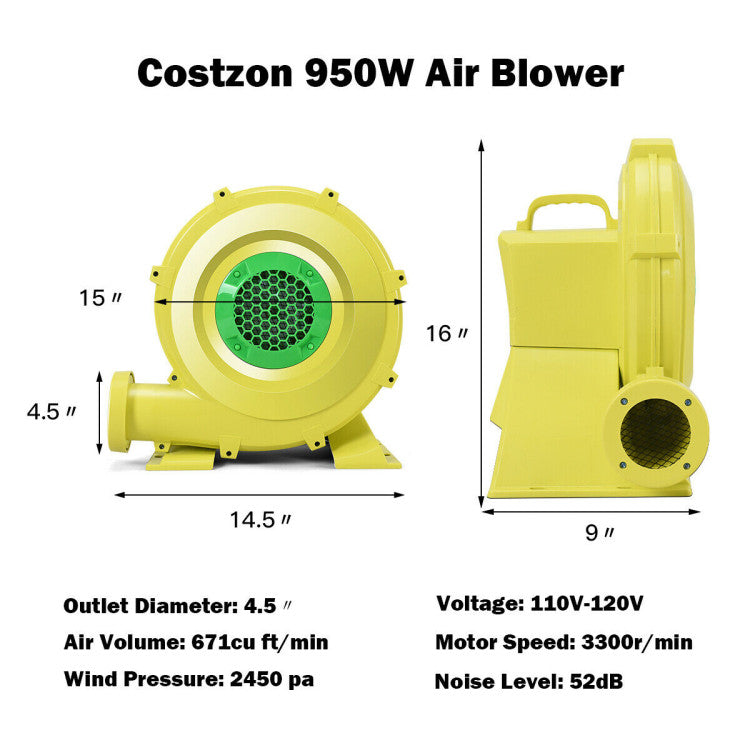 Outdoor Air Blower 950 W 1.25 HP Air Blower Pump Fan for Inflatable Bounce House