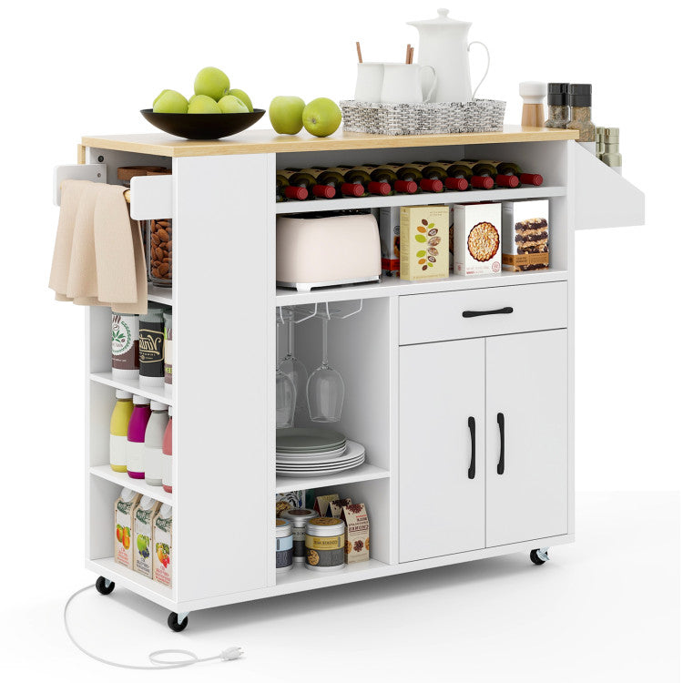 Modern Rolling Kitchen Island Cart with Power Outlet for Dining Room
