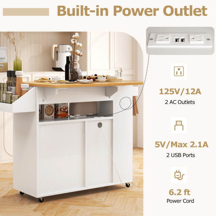 Modern Rolling Kitchen Island Cart with Power Outlet for Dining Room