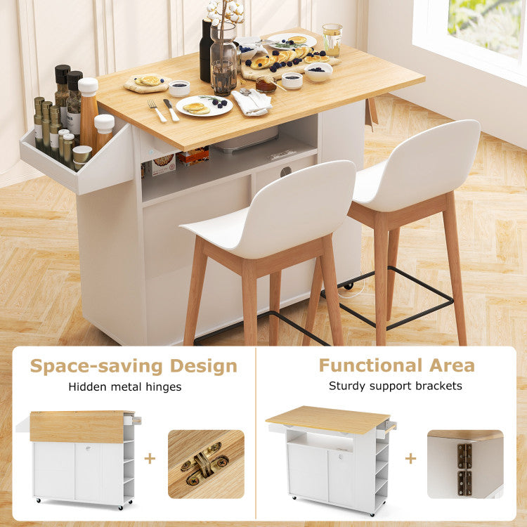 Modern Rolling Kitchen Island Cart with Power Outlet for Dining Room
