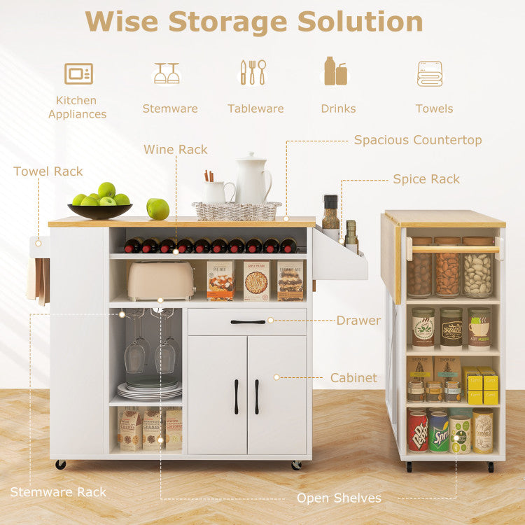Modern Rolling Kitchen Island Cart with Power Outlet for Dining Room
