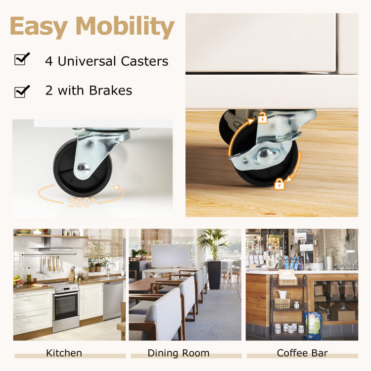 Modern Rolling Kitchen Island Cart with Power Outlet for Dining Room