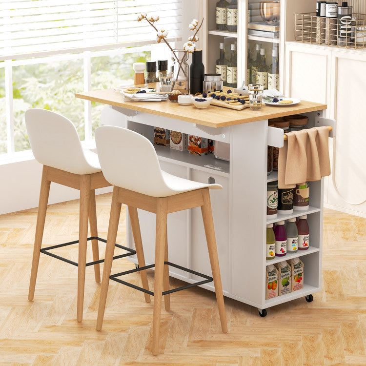Modern Rolling Kitchen Island Cart with Power Outlet for Dining Room