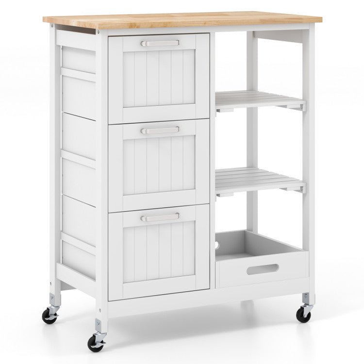 Modern Rolling Kitchen Island Utility Storage Cart with 3 Large Drawers