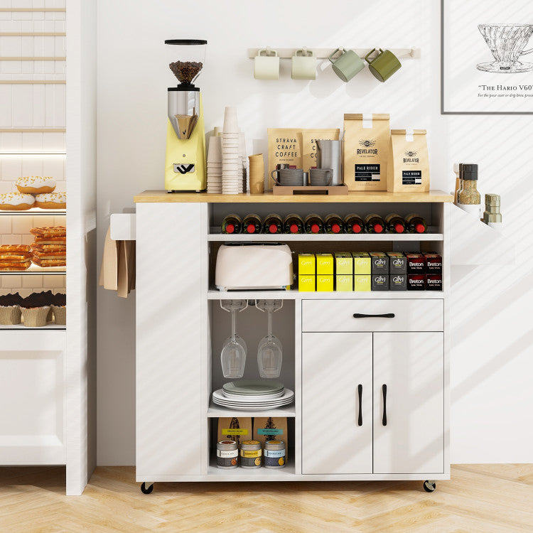 Modern Rolling Kitchen Island Cart with Power Outlet for Dining Room
